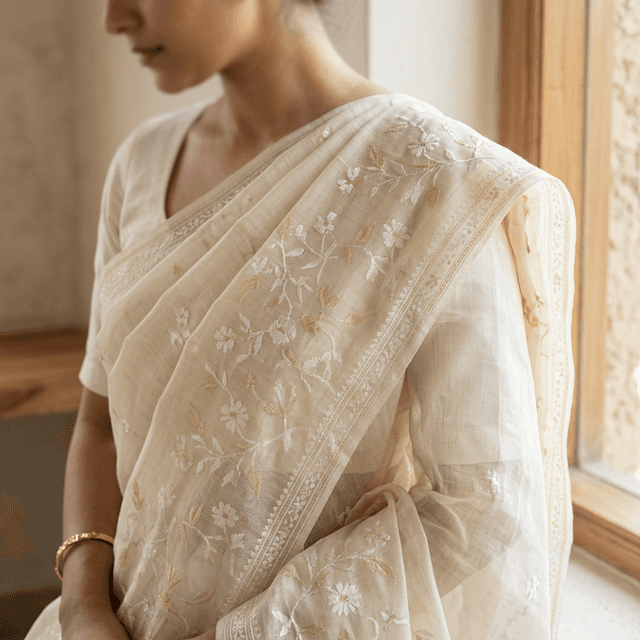 সাদা মসলিন জামদানি